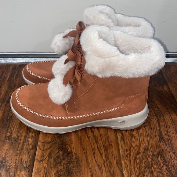 Skechers Women’s Suede Ankle Winter Boots Sz 11 Chestnut On The Go Joy Hibernate - Picture 3 of 9